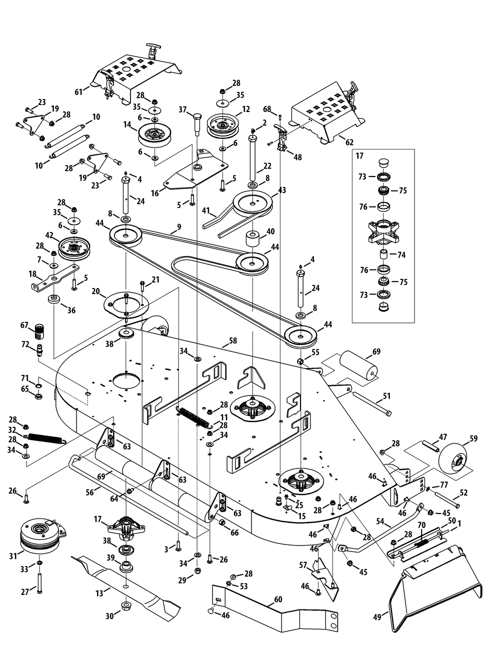 Mower Deck Diagram and Parts List for Z-FORCES60 (53BH5FJD-53BH5FJD050)(2013) Cub Cadet Lawn Tractor